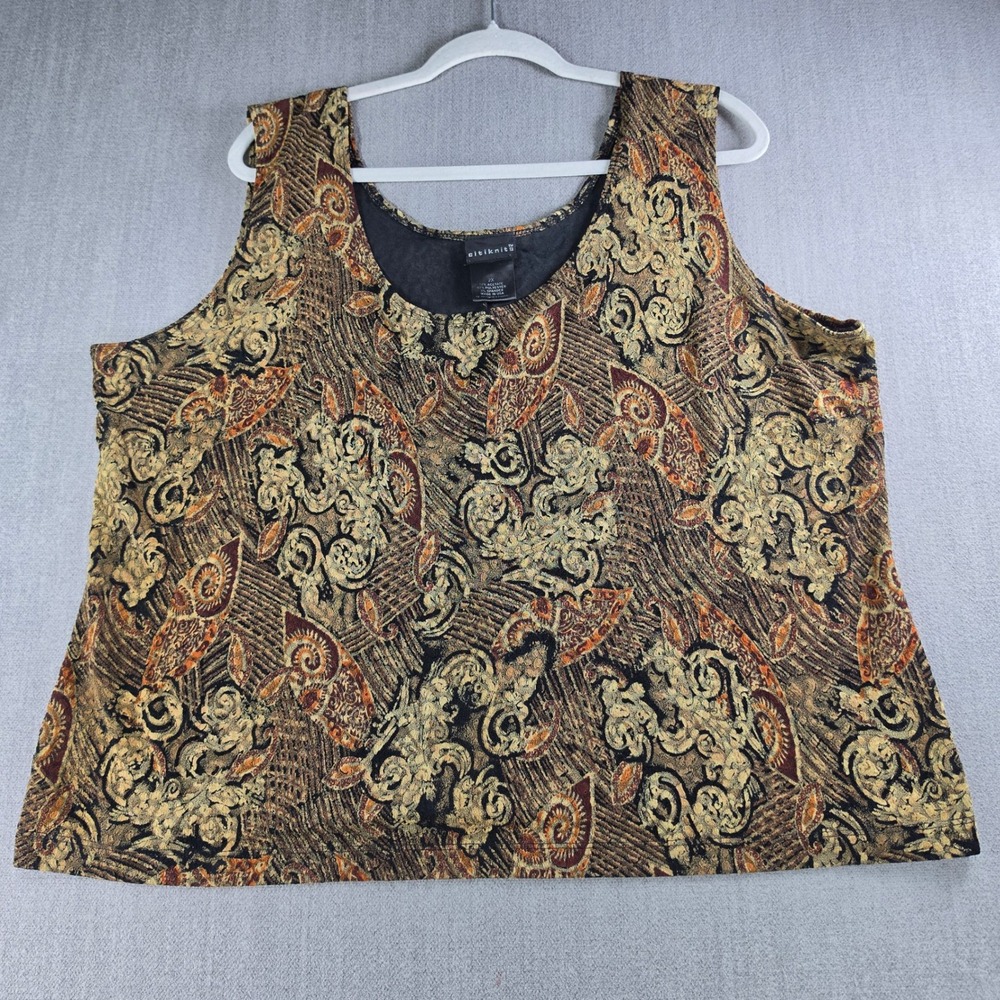 Citiknits Tank Top Women 2X Brown Abstract Paisley Metallic Sleeveless